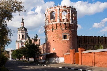 view of ancient monastery across the streetの写真素材
