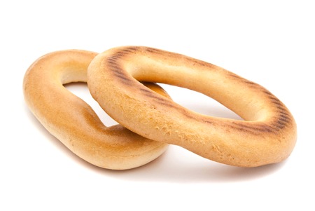 two delicious bagels on white background closeupの写真素材