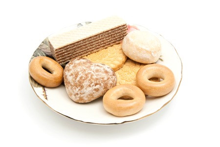 wafers and other sweets on white backgroundの写真素材