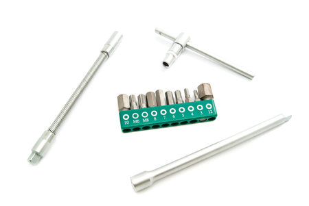 tips for screwdrivers on white background closeup