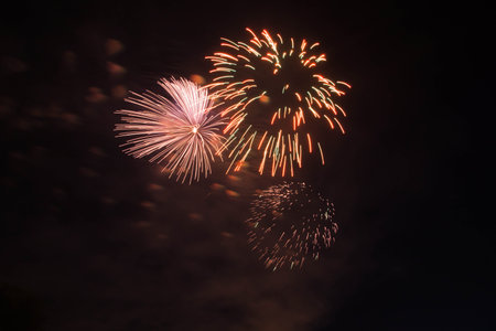 orange and yellow fireworks in the dark night sky