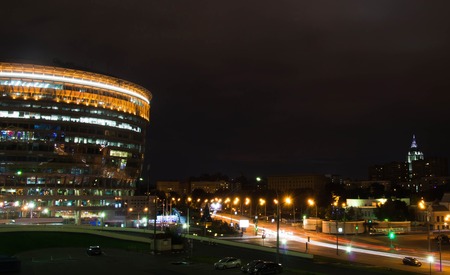 houses in the center of the city in the summer nightの写真素材