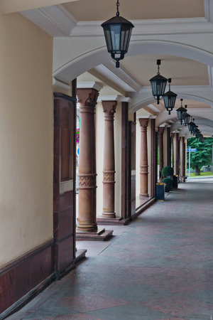 beautiful lights in the arch in the morningの写真素材