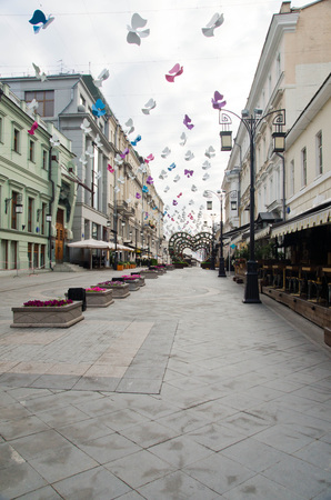 street in the center of the city in the early morningの写真素材