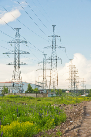 several power towers on a summer dayの写真素材