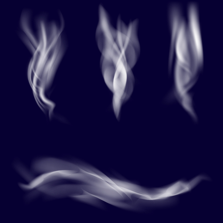 smoke set. Cigarette realistic smoke on dark background. Smoke texture. Cigarette smoke waves.のイラスト素材