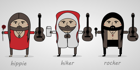 vector illustration cartoon man with beard and guitarのイラスト素材