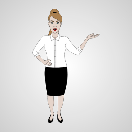 Vector illustration of a smiley girl in full-length. Girl wears a shirt and a skirt.のイラスト素材