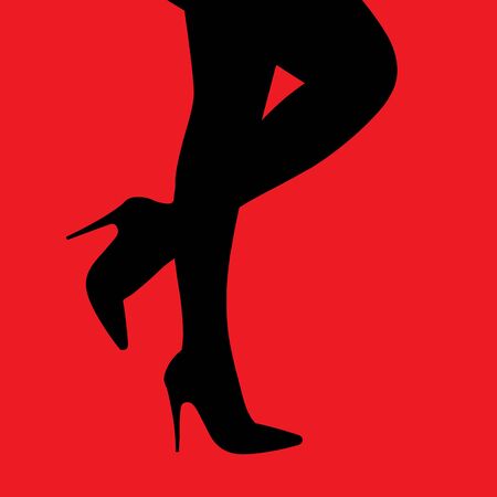 vector digital illustration female legs in heels on a red backgroundのイラスト素材