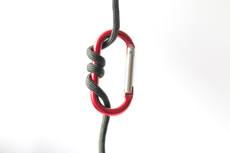 black rope with carabineの写真素材