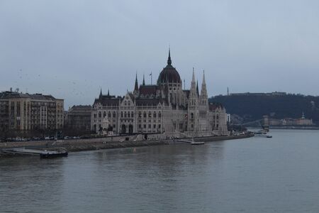 View of Parliament in Budapest in the eveningの写真素材