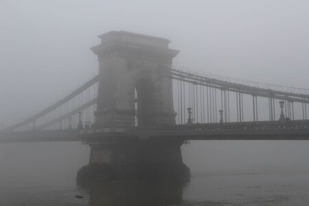 Bridge in the fog budapestの写真素材