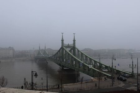 Bridge in the fog budapestの写真素材