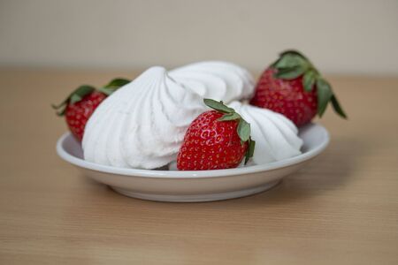 strawberries with marshmallow closeupの写真素材
