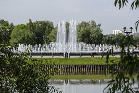 Water fountain in the city park summerの写真素材