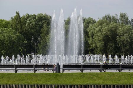 Water fountain in the city park summerの写真素材
