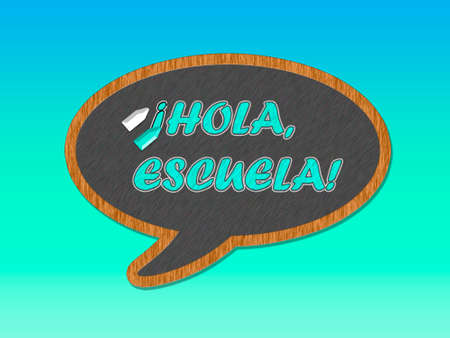 Blackboard speech bubble with Hola, escuela wordsの写真素材