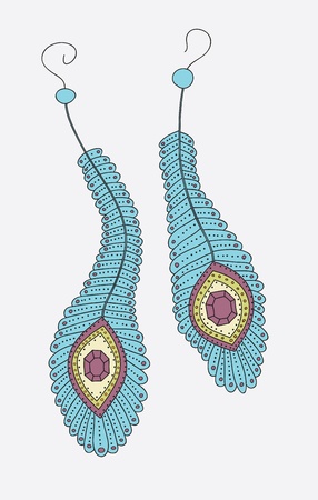 Hand drawn earrings of peacock feathersのイラスト素材