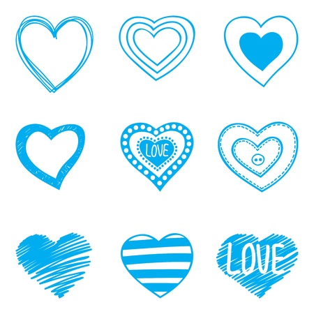 set of nine hand drawn heartsのイラスト素材