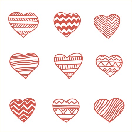 set of nine hand drawn heartsのイラスト素材