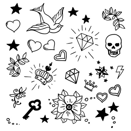 set of old school tattos elements, vectorのイラスト素材