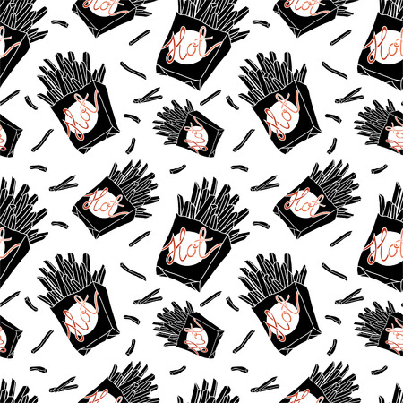 Hand drawn fast food doodle patternのイラスト素材