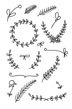 Set of floral hand drawn doodlesのイラスト素材