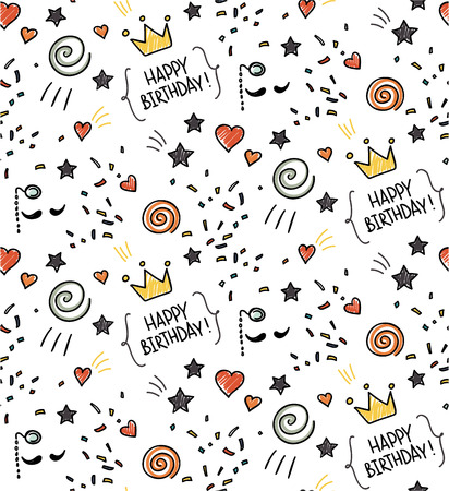 Hand drawn seamless doodle pattern, birthday themeのイラスト素材