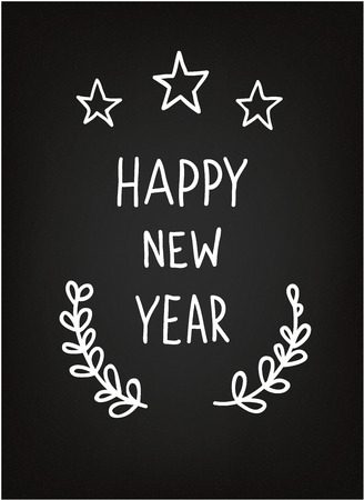 Hand drawn New Year sketch, blackboardのイラスト素材