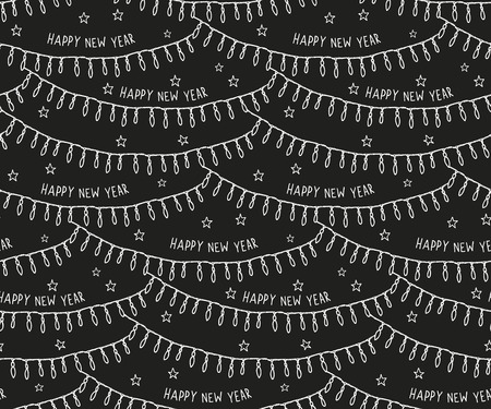 Hand drawn New Year pattern, blackboardのイラスト素材