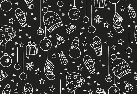 Hand drawn New Year seamless pattern, blackboardのイラスト素材