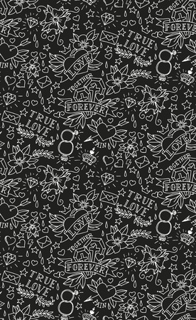Hand drawn Valentines day tattoo patternのイラスト素材