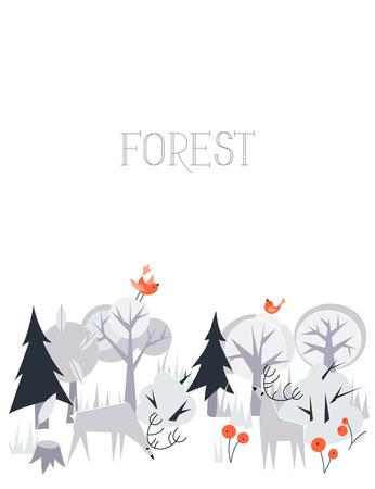 Bacground with wild animals and trees with space for textのイラスト素材