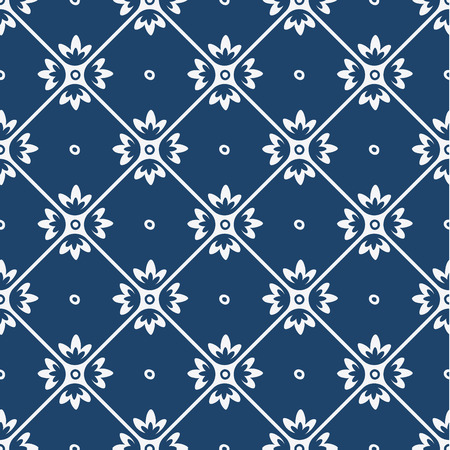 Indigo and white seamless floral delft pattern, vectorのイラスト素材