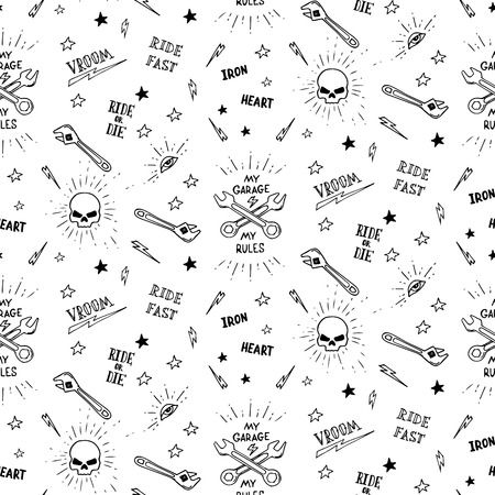 Vintage traditional tattoo biker seamless pattern, garage theme,  illustrationの写真素材
