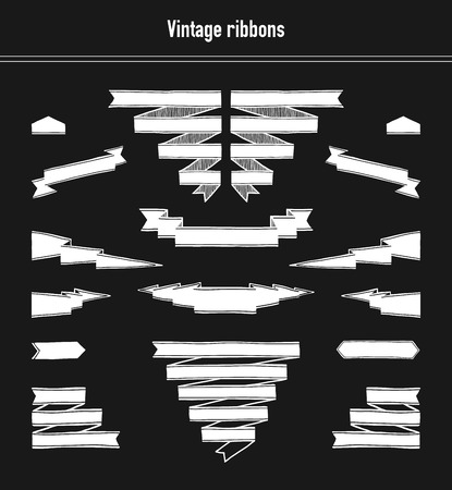 Set of hand drawn vintage ribbons for menu or flyerのイラスト素材