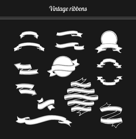 Set of hand drawn vintage ribbons for menu or flyerのイラスト素材