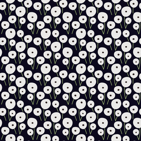 Seamless hand-drawn doodle floral pattern with simple dandelions. Vector illustration. Garden story collection.のイラスト素材