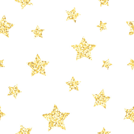 New Year seamless gometric pattern with golden glitter textured stars, vector illustrationのイラスト素材