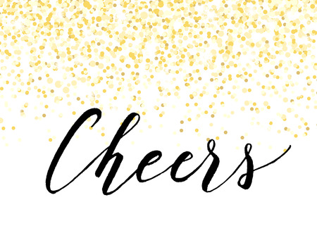New Year card or invitation design with golden confetti and handlettering, vector illustrationのイラスト素材
