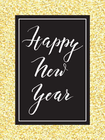 New Year design with golden confetti frame and and handlettering on the blackboard, vector illustrationのイラスト素材