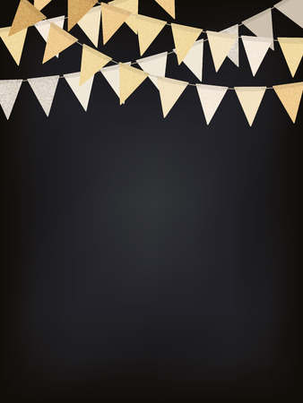 Birthday background with golden flag garlands on the chalkboard, vector illustrationのイラスト素材