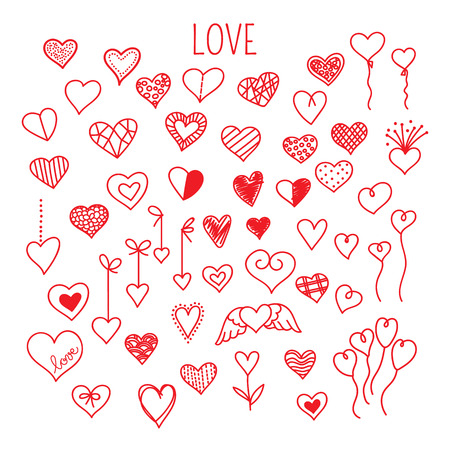 Set of hand drawn doodle hearts, illustrationのイラスト素材