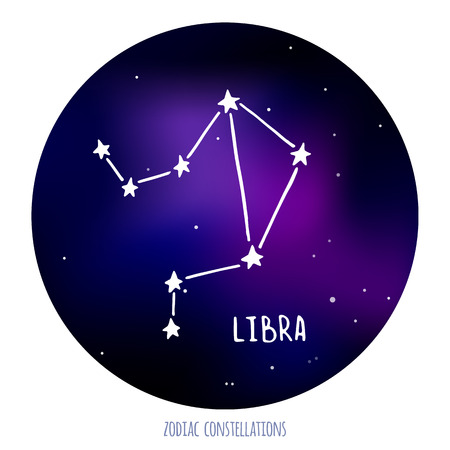Libra vector sign. Zodiacal constellation made of stars on space background. Vector horoscope illustration.のイラスト素材