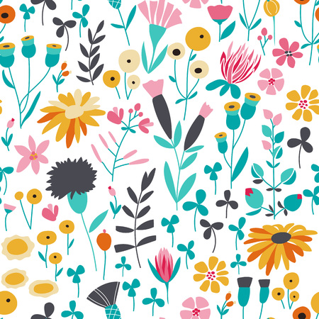 Seamless bright scandinavian floral pattern, vector illustrationのイラスト素材