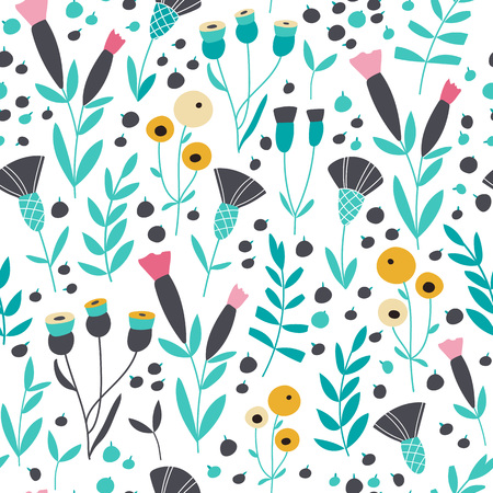 Seamless bright scandinavian floral pattern, vector illustrationのイラスト素材