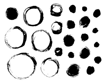Set of isolated vector hand drawn brush spots and circlesのイラスト素材