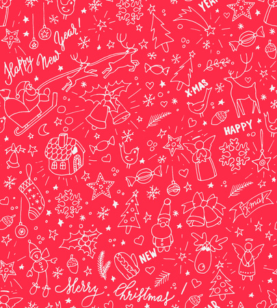 Sketchy doodle winter Christmas and New Year pattern, vector illustrationのイラスト素材