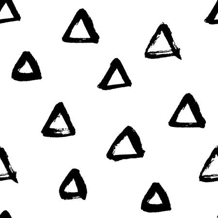Seamless black and white vector free hand doodle texture with triangles, dry brush ink art.のイラスト素材