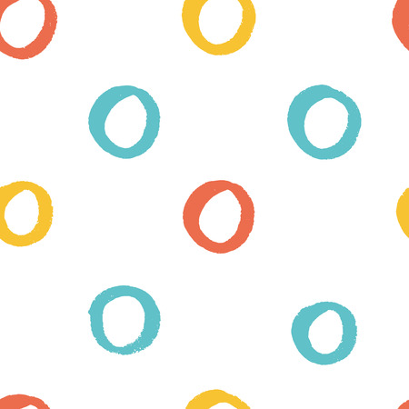 Seamless multicolored baby vector free hand doodle circle texture, dry brush ink art.のイラスト素材